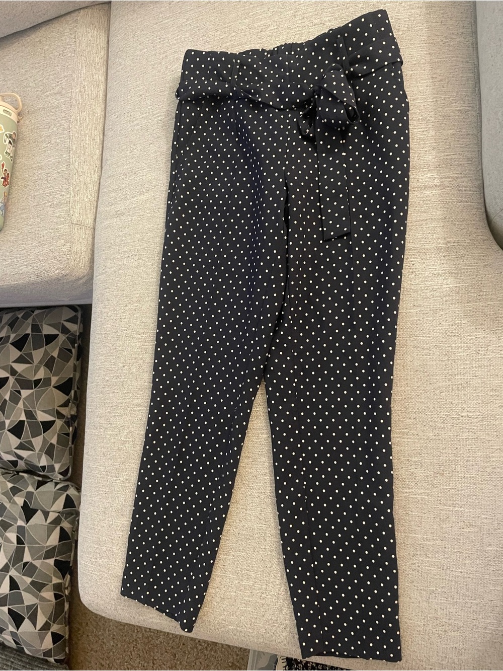 Black Polka Dot Tie-Waist Pants